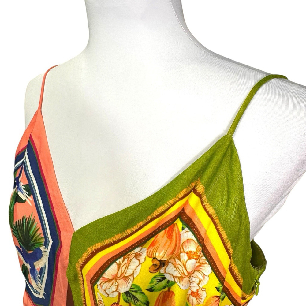 Farm Rio Double Scarf Pastel Midi Dress Cut Out Womens Large Tropical Buttons - Picture 6 of 14